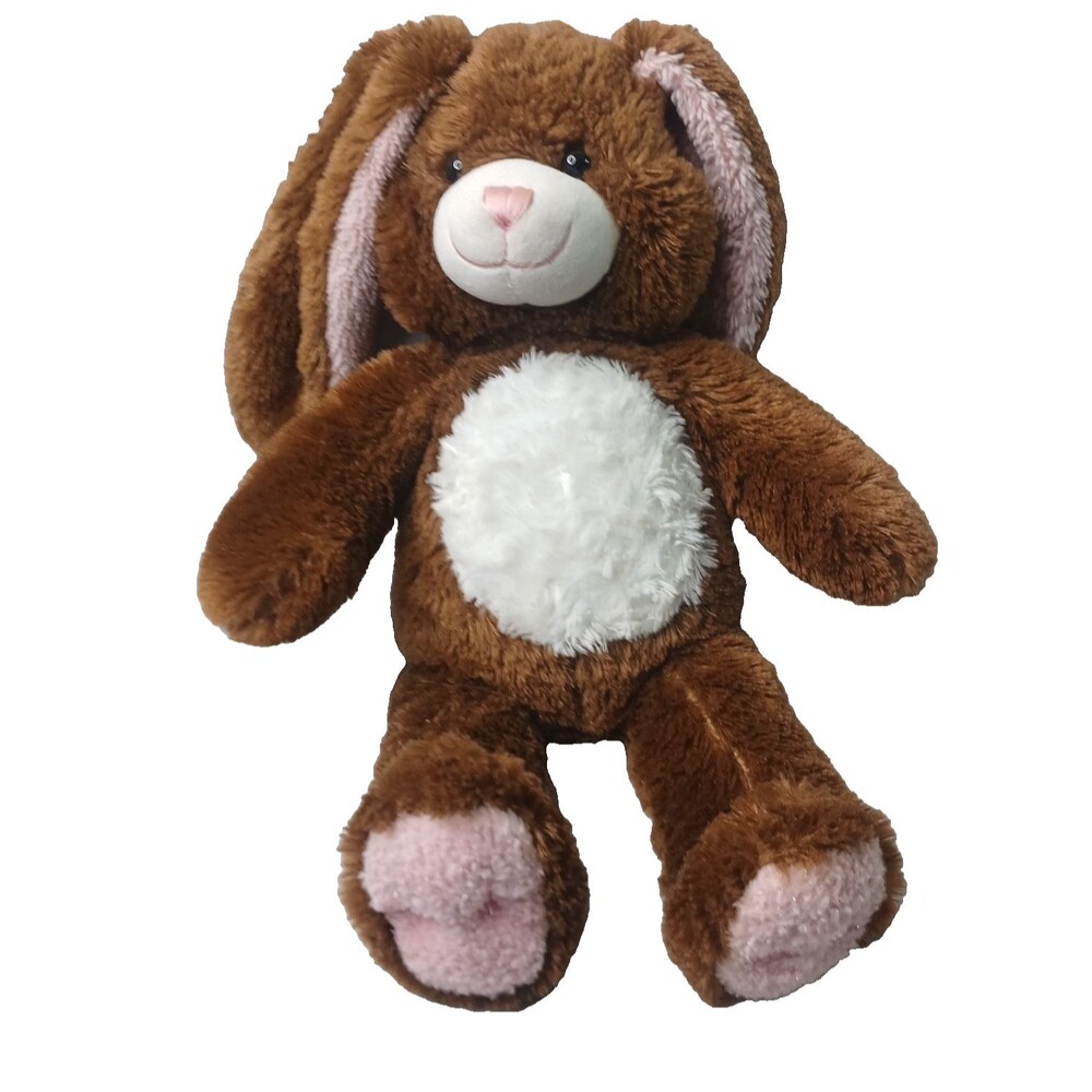 Build A Bear Dark Brown Bunny Pink Ears White Belly Embrodered Nose 16" BABW